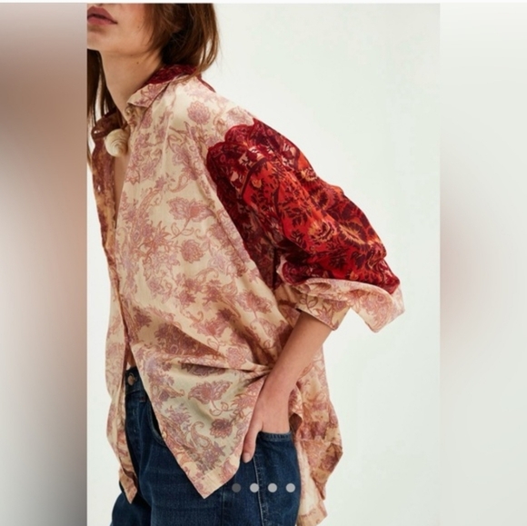 NWT FREE PEOPLE Rose Bud Blouse Tea Combo Retail $128 Oversized - Picture 3 of 8